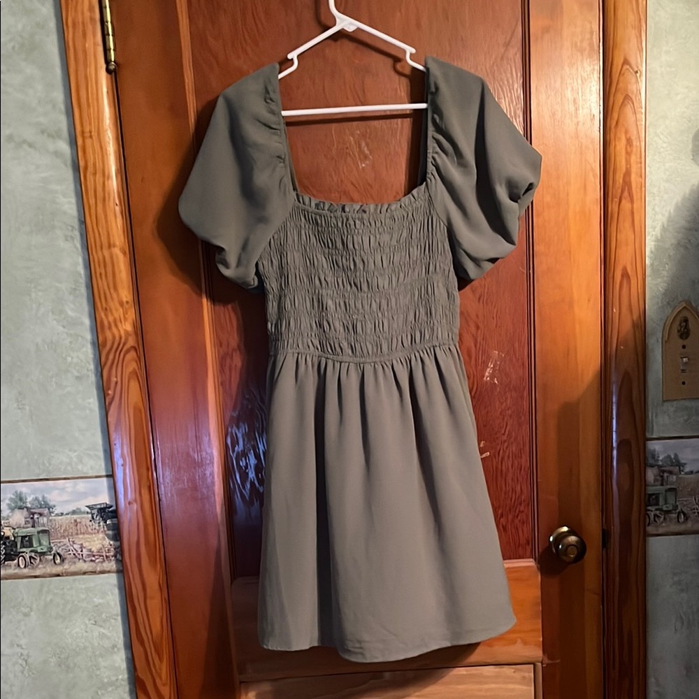 Inspired Hearts Sage Green Puff Sleeve Mini Dress